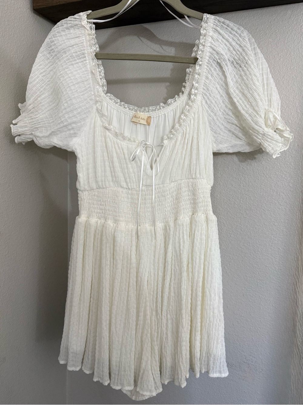 Altar'd State White Puff-Sleeve Smocked Waist Romper